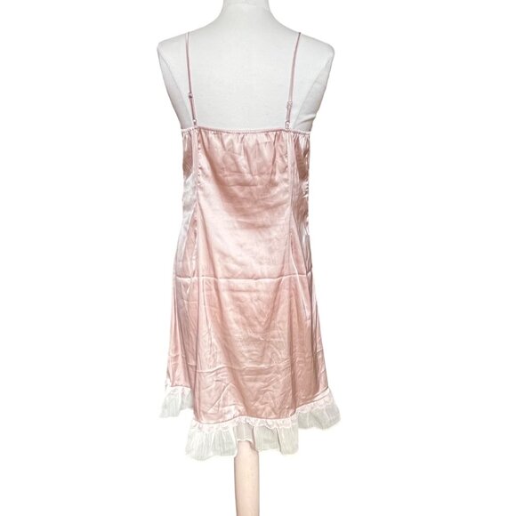 Nude Satin Slip Dress Chemise Slip Lace Trim Ruffled Babydoll Belle Poque Large - Picture 7 of 9